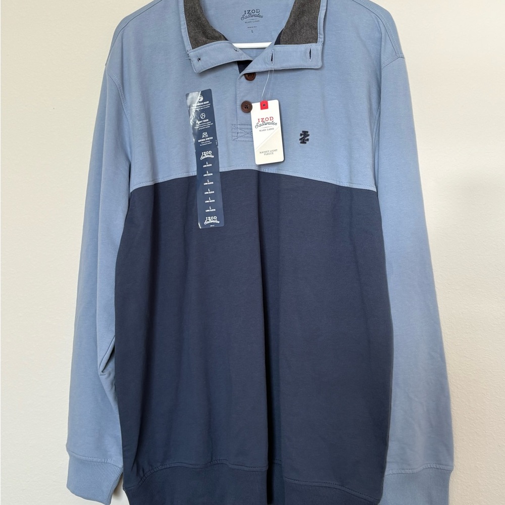 #020 Izod NWT Saltwater BLUE Men’s L relaxed classic Polo …. NEW